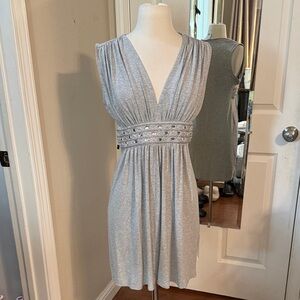 White House Black Market Silver Embellished Mini Dress